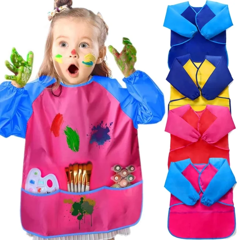 Customized-Kids-Long-Sleeve-Polyester-Smock-Waterproof-Painting-Apron-with-3-Pockets-School-Art-and-Cleaning-Accessory