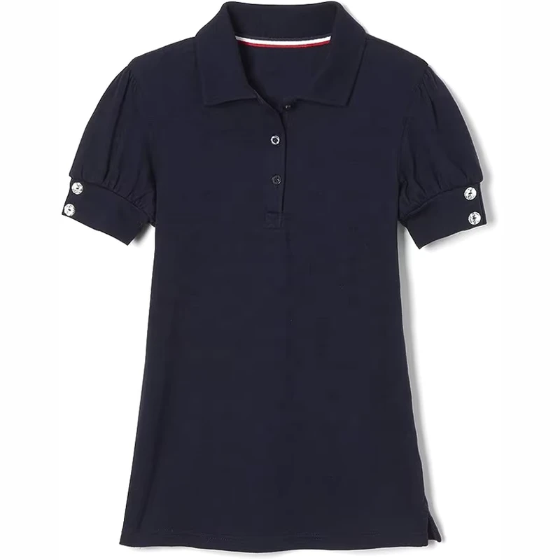 Customized-Kids-Short-Sleeve-Polo-Shirt-Girls-Puff-Sleeve-Double-Button-Polo