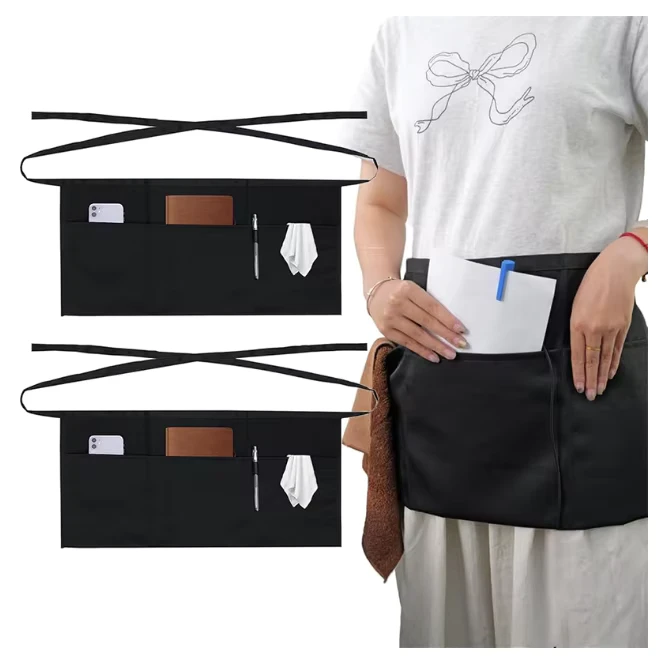 Customized-Logo-Men-Women-Multi-purpose-Black-Half-Waist-Aprons-for-Car-Wash-Painting-Barber-Gardening-Do-Housework