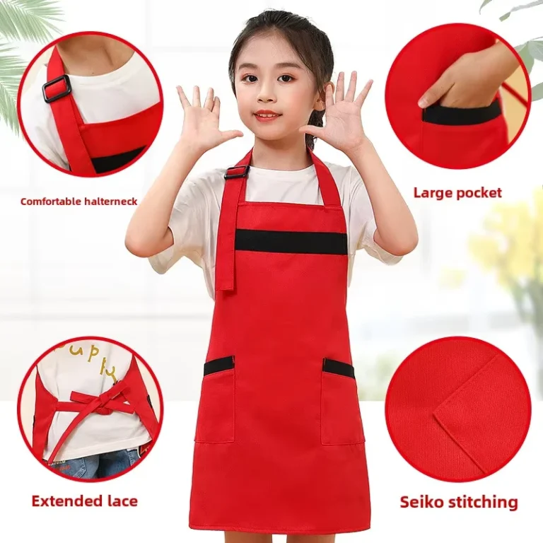 Customized-Logo-Printed-Woven-Apron-for-Primary-School-Kids-Baby-Eating-Art-Painting-Training-Class-Coveralls