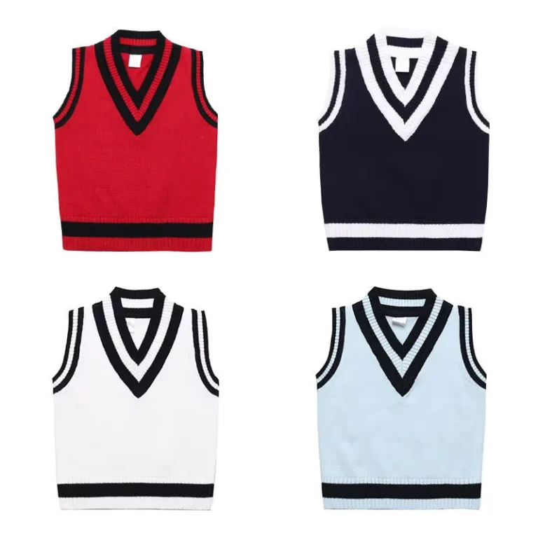 Customized-Logo-V-Neck-Boy-Girls-School-Cardigan-Navy-Red-Colors-Plain-Knitting-Pattern-School-Sweater-Vest