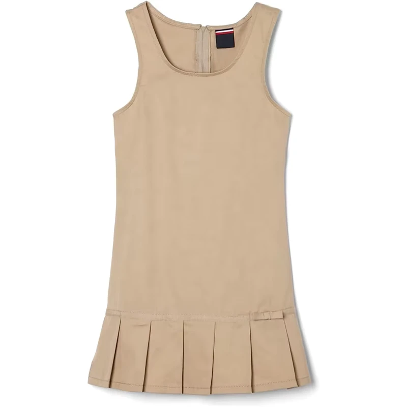 Customized-School-Girls-Pleated-Hem-Jumper-With-Ribbon-School-Uniform-Pinafore