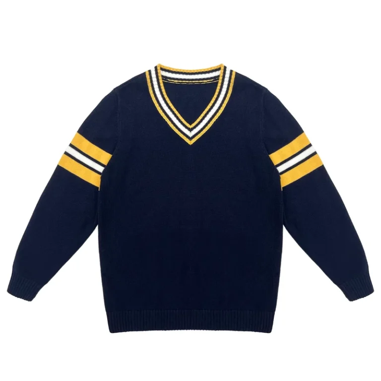 Customized-Unisex-Primary-School-Uniform-Sweater-V-Neck-Long-Sleeve-100-Cotton-Knit