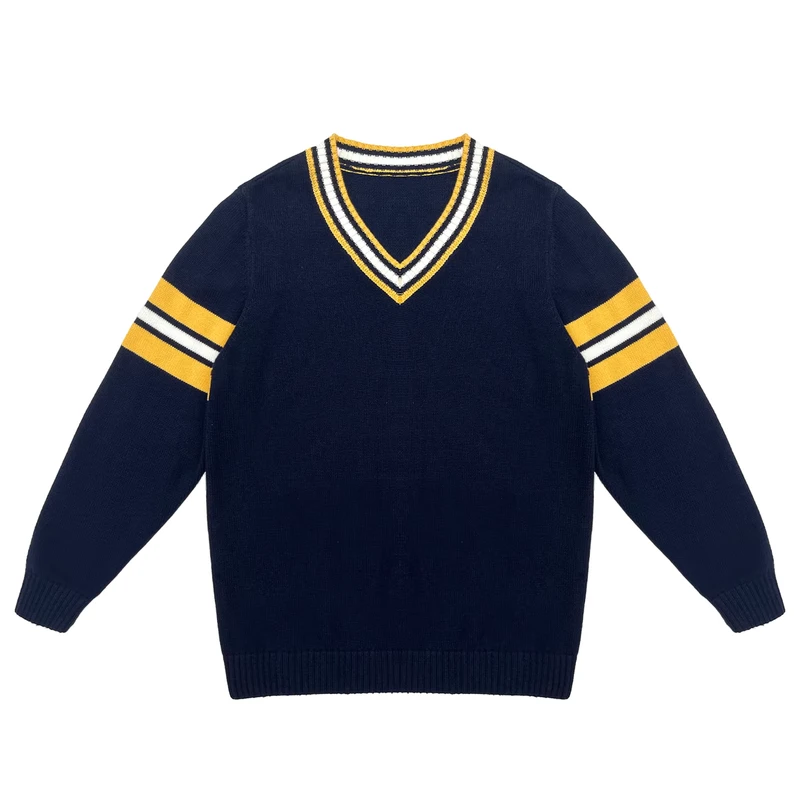 Customized-Unisex-Primary-School-Uniform-Sweater-V-Neck-Long-Sleeve-100-Cotton-Knit