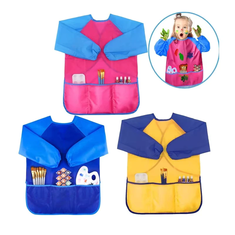 Cute-Style-Childrens-Disposable-PVC-Waterproof-Sleeved-Apron-with-Multiple-Pockets-Eco-Friendly-for-Daily-Cleaning