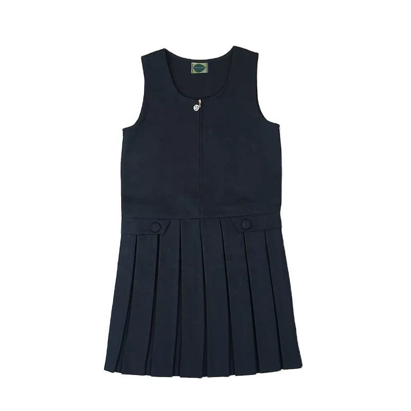 Design-Custom-Brand-Logo-Girls-Uniform-Solid-Jumper-School-Uniform-Sleeveless-Woven-Dress-Pinafore