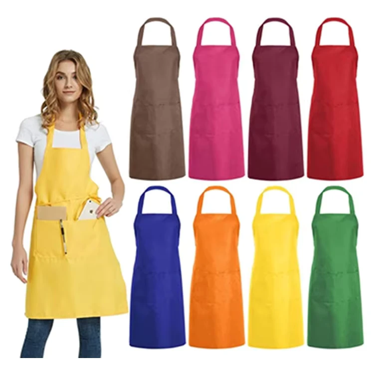 Designer-Cotton-Polyester-Sleeveless-Chef-Uniforms-Adult-Bib-Apron-with-Big-Pockets-Custom-Logo-Yellow-Barbecue-Apron