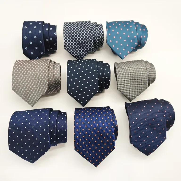 Dot-Pattern-Business-Style-Neck-Tie-GRS-Certified-100-Polyester-Handmade-Custom-Logo-Woven-Mens-Poly-Uniform-Necktie
