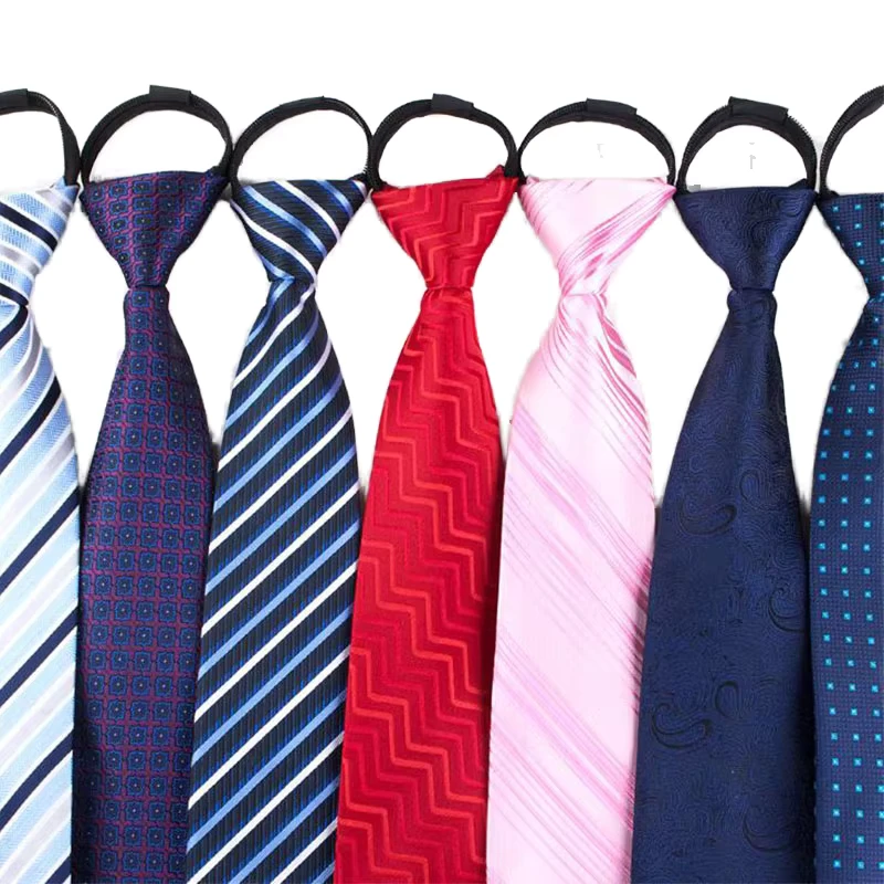 Dot-Stripe-Pattern-Multi-Color-Polyester-Zipper-Neckties-Zip-Neck-Ties-for-Men