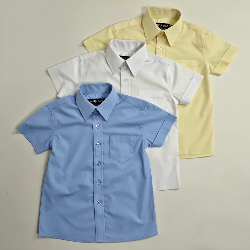 Durable-Short-Sleeve-School-Uniform-Shirt-for-Kids-Children-Boys-Classic-White-Blue-Yellow-Dress-Shirt