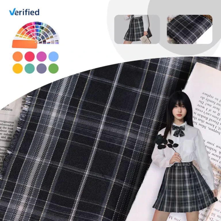 Eco-Friendly-Quick-Dry-100-Polyester-Twill-Gingham-Fabric-for-Girls-Dress-School-Uniform-Skirt