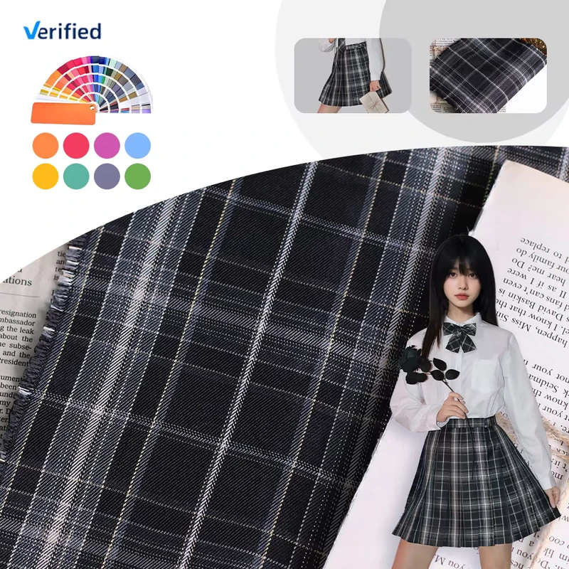 Eco-Friendly-Quick-Dry-100-Polyester-Twill-Gingham-Fabric-for-Girls-Dress-School-Uniform-Skirt