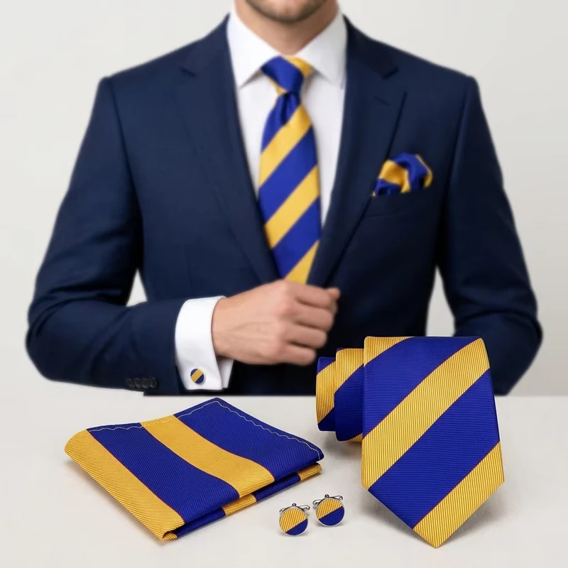 Elegant-Classic-Blue-Yellow-Striped-Eco-Friendly-Polyester-Ties-for-Men-Custom-Logo-Label-School-Boutique-Hotel-Staff