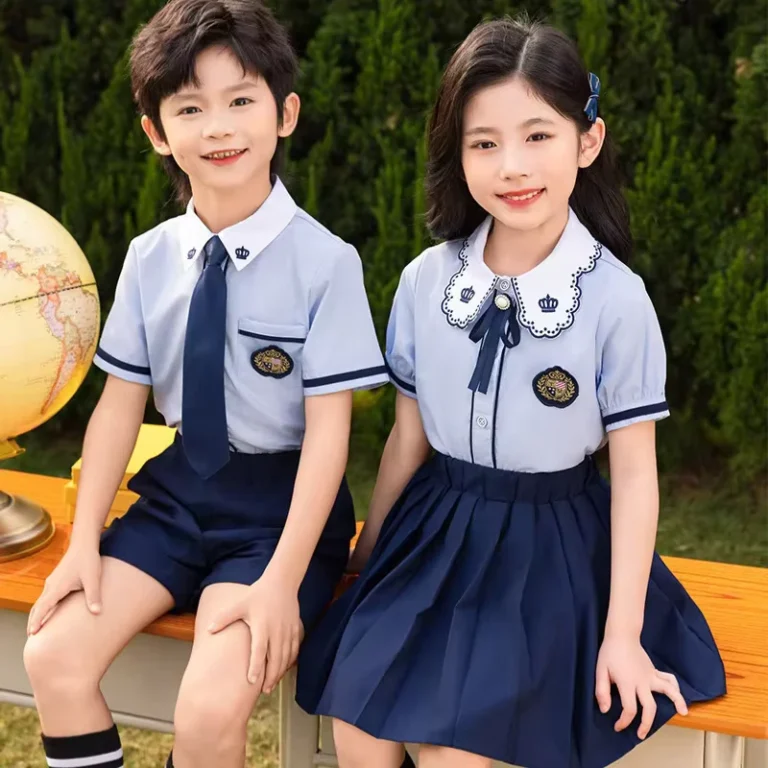 Elementary-Middle-School-Kindergarten-Uniform-Blue-Shirt-Shorts-Skirt-School-Uniform