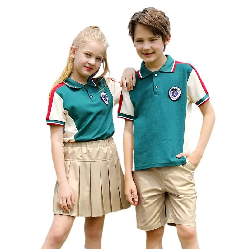 Elementary-School-Summer-Short-Sleeve-Cotton-Uniform-Set-Kids-School-Uniform-Set-Short-Sleeve-Polo-and-Pleated-Skirt