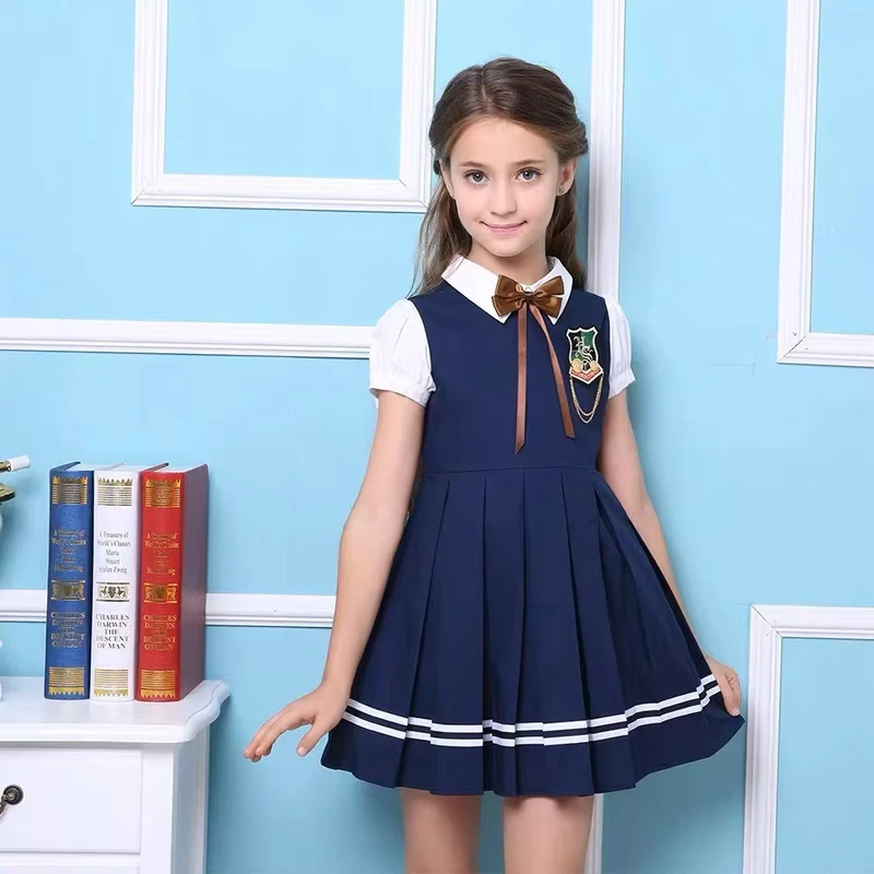 English-Style-Primary-School-Uniforms-Summer-Dress-Pinafore-Short-Sleeves-Complimentary-Class-Uniform