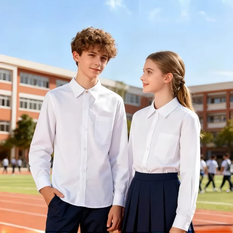 FUYI-Childrens-Custom-Logo-Anti-pilling-White-Shirt-School-Uniform-Top-Spring-Autumn-Style-Long-Sleeved-100-Cotton-Clothing