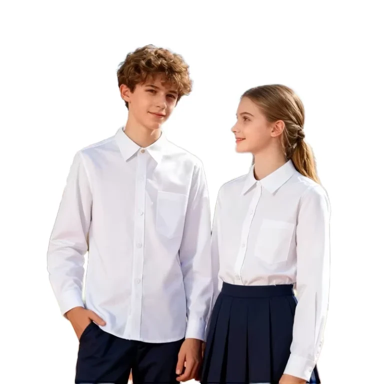 FUYI-Childrens-Unisex-Custom-Logo-Needle-Detecting-Anti-pilling-White-Shirt-School-Uniform-Top-Spring-Autumn-Style-Long-Sleeved