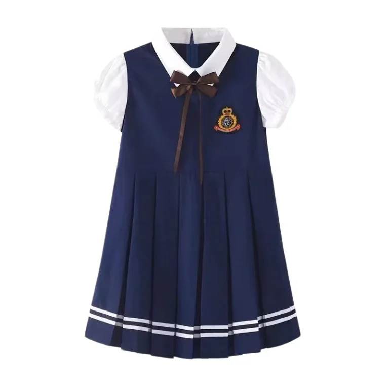 FUYI-New-Model-English-Style-Primary-School-Uniforms-Summer-Dress-Pinafore-Short-Sleeves-Complimentary-Class-Uniform