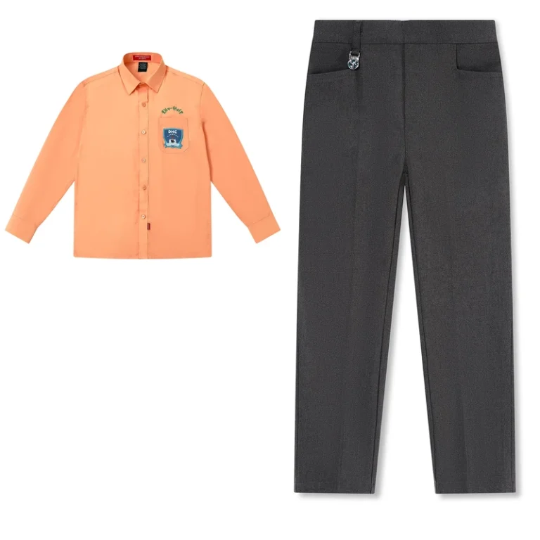 Factory-Custom-Design-and-Logo-Boy-and-Girls-Student-Spring-School-Orange-Clothes-Set-Sleeve-Shirt-and-Pants-School-Uniform-Set