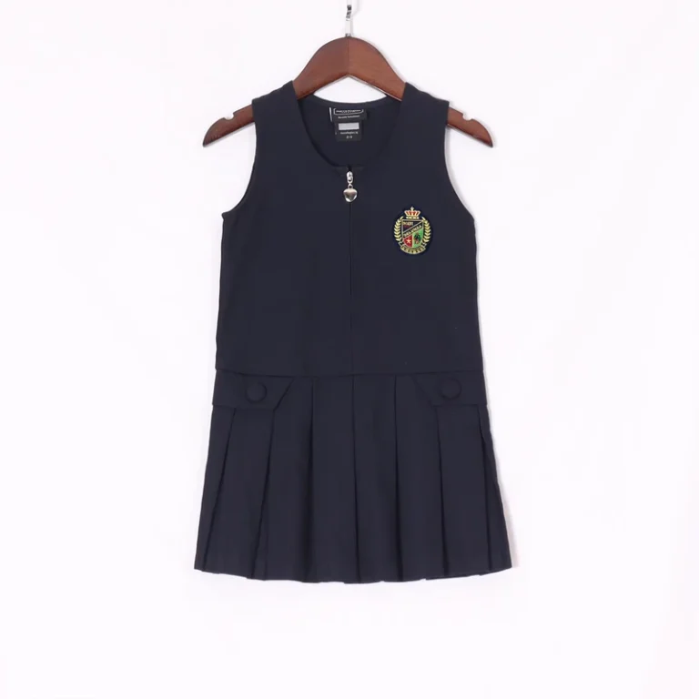 Factory-Custom-Girls-Sleeveless-Zip-Front-Pinafore-Dress-Primary-Junior-School-Uniform-for-Children-With-Good-Service