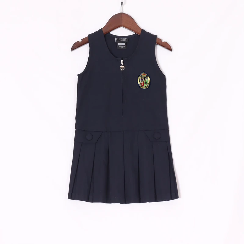 Factory-Custom-Girls-Sleeveless-Zip-Front-Pinafore-Dress-Primary-Junior-School-Uniform-for-Children-With-Good-Service