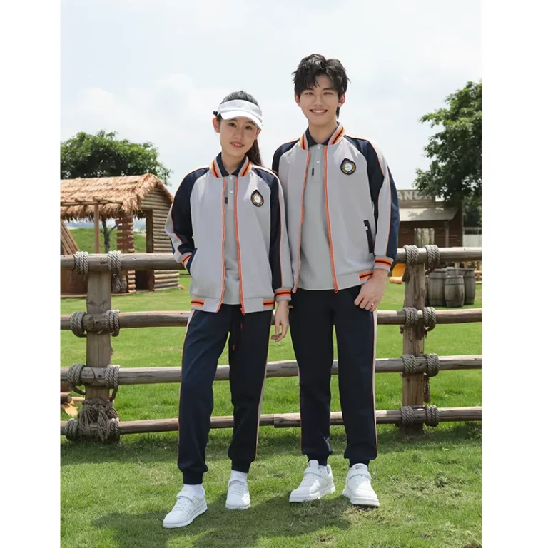 Factory-Customized-Kids-Sports-Wear-School-Uniform-Tracksuit-Sets-Suppliers-Gray-Color-Woven-Types-of-School-Uniforms