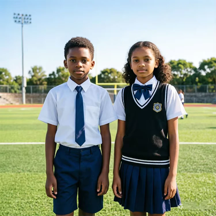 Factory-Customized-Summer-Short-sleeved-Skirts-Dress-School-Uniform-Set-for-Boys-and-Girls