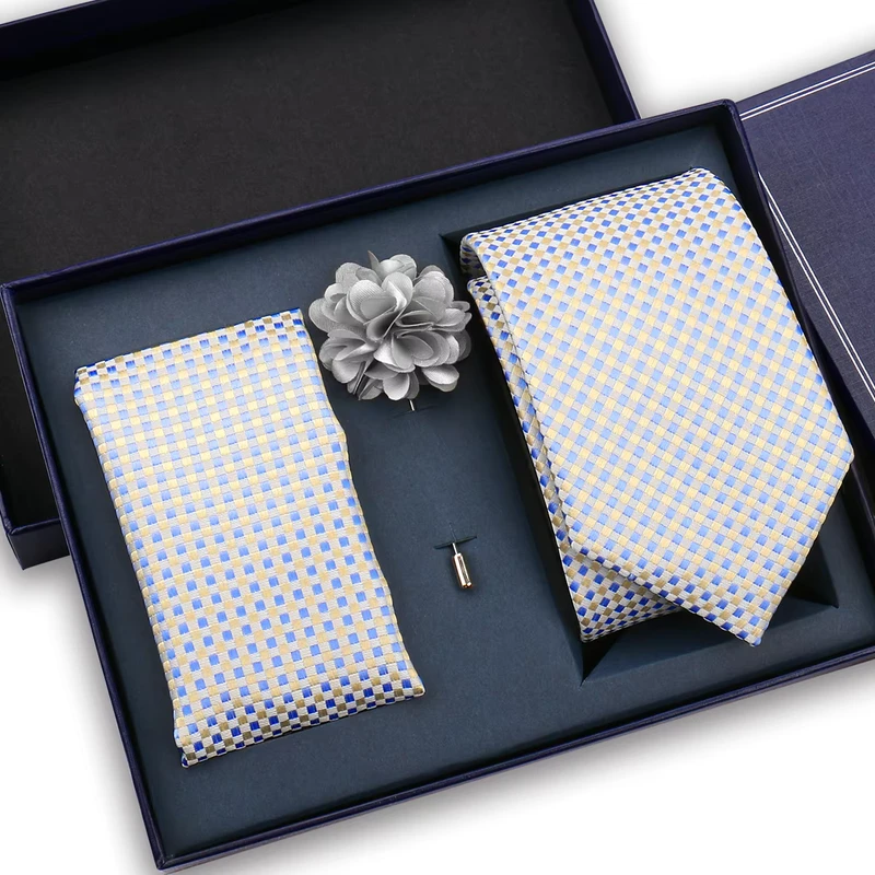Factory-Direct-Mens-Necktie-Gift-Set-With-Pocket-Square-Brooch-Luxury-Polyester-Tie-Box-Set-for-Wedding-Parties