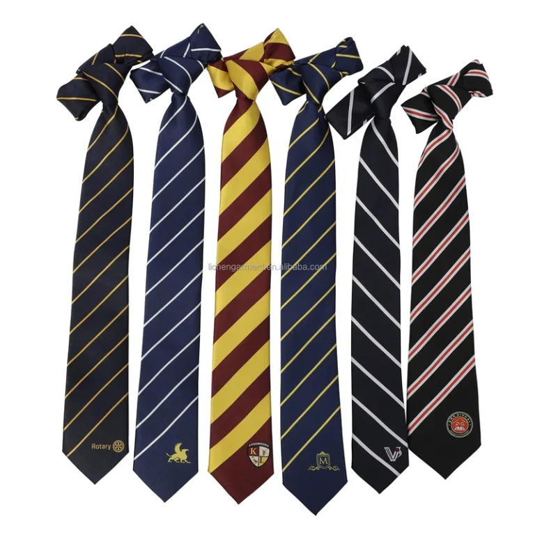 Factory-Direct-Sale-Red-Striped-Jacquard-Breathable-Polyester-Embroidered-Heat-Transfer-Printed-Man-Tie-Set-Students-JK-Uniform