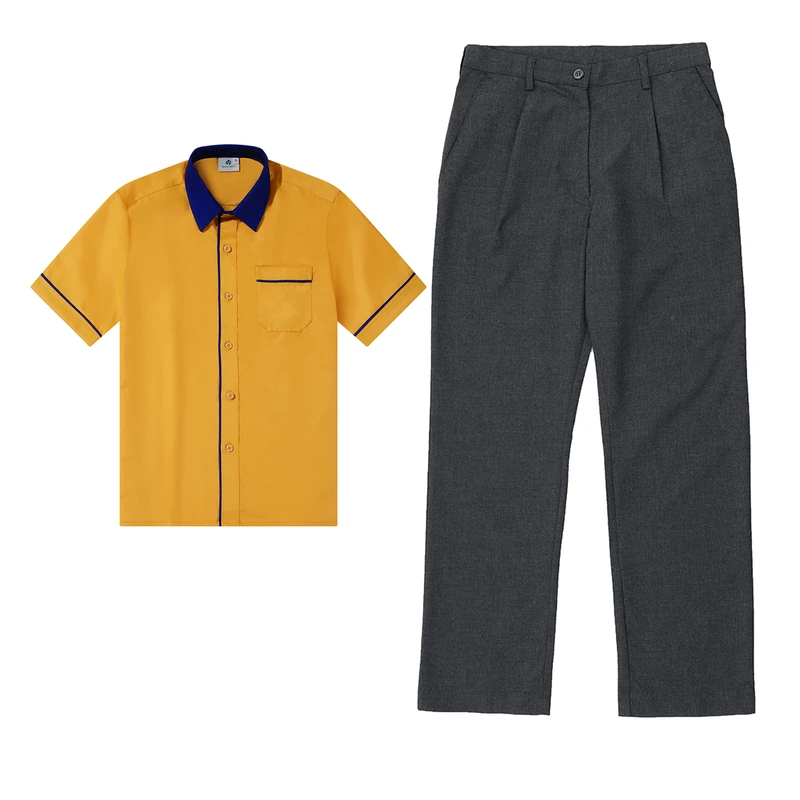 Factory-Elementary-Primary-School-Pants-Dark-Gray-Plaid-Trousers-Orange-Shirt-Set-School-Uniform-Set-for-Boys-and-Girls-Student