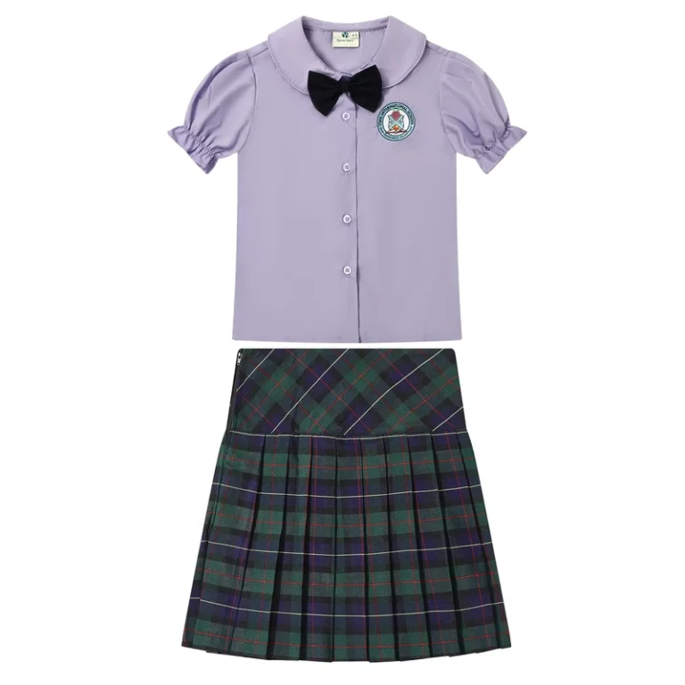 Factory-Fabric-Customize-Label-Primary-School-Clothes-Wear-Girls-Blouse-Skirt-Set-Shirt-Short-Sleeved-Skirt-School-Uniform-Set