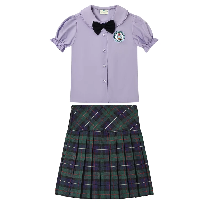Factory-Fabric-Customize-Label-Primary-School-Clothes-Wear-Girls-Blouse-Skirt-Set-Shirt-Short-Sleeved-Skirt-School-Uniform-Set