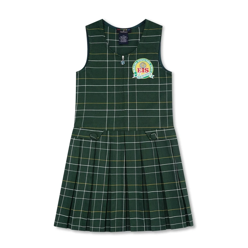Factory-Girls-Green-Plaid-Jumper-School-Uniform-Pinafore-Dress-Breathable-Cotton-for-Primary-and-Middle-School-Student
