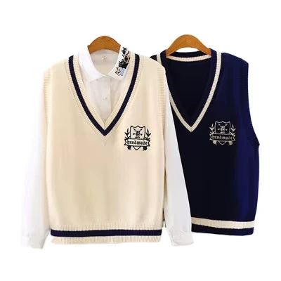 Factory-Hot-Selling-Primary-and-Secondary-School-Students-Sleeve-Less-Knitting-British-Style-School-Uniform-OEM