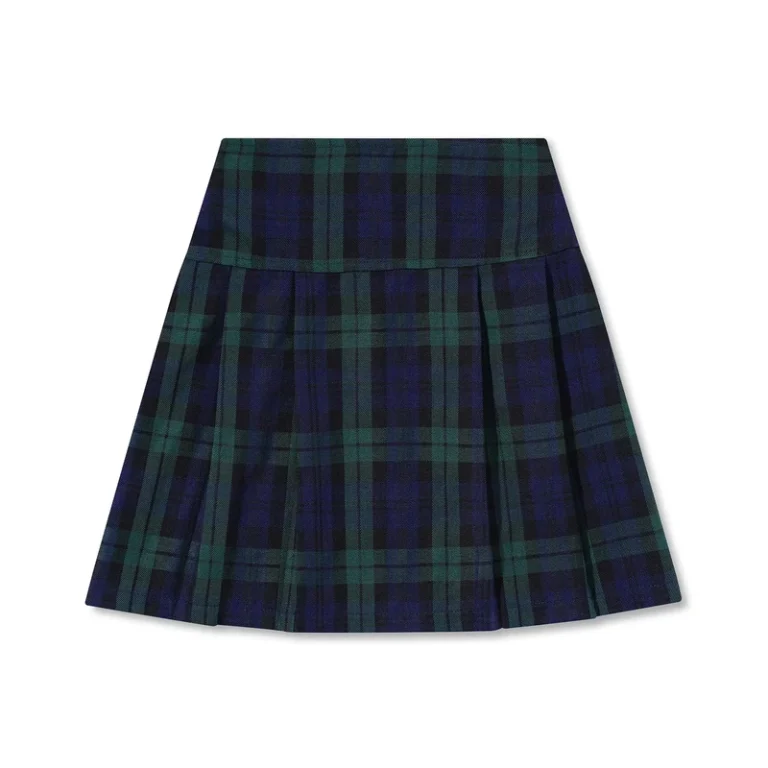 Factory-JK-Design-Green-Plaid-School-Uniform-Skort-Dress-Childrens-Winter-Checkered-Polyester-Pleated-Skirt-for-Kids