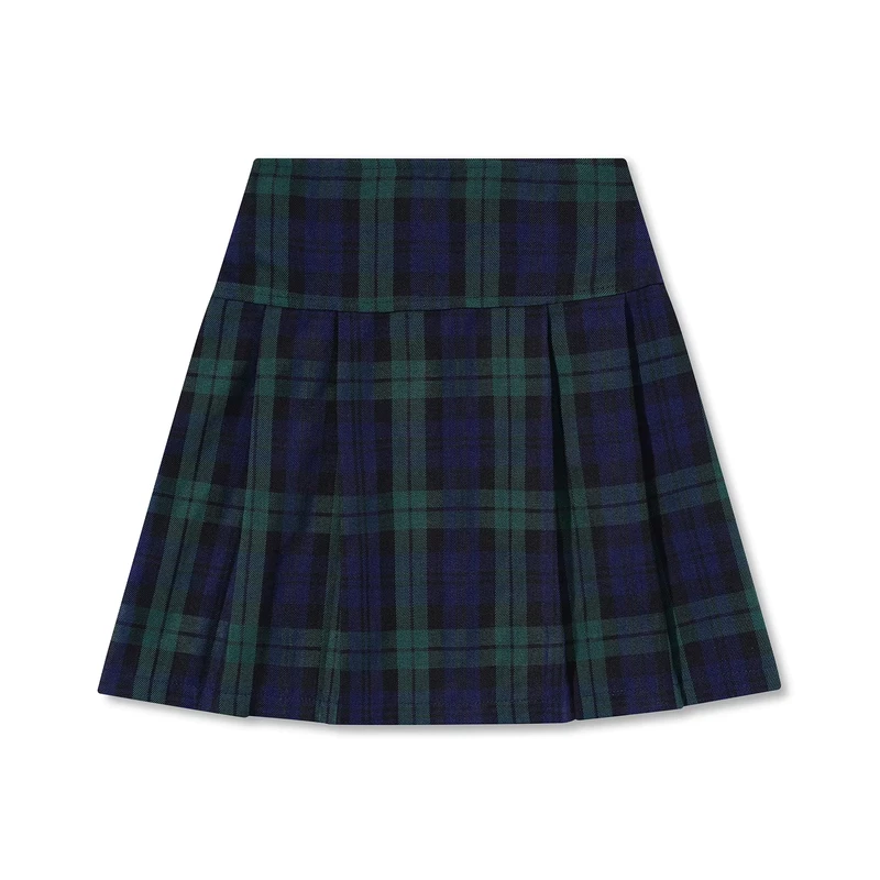 Factory-JK-Design-Green-Plaid-School-Uniform-Skort-Dress-Childrens-Winter-Checkered-Polyester-Pleated-Skirt-for-Kids