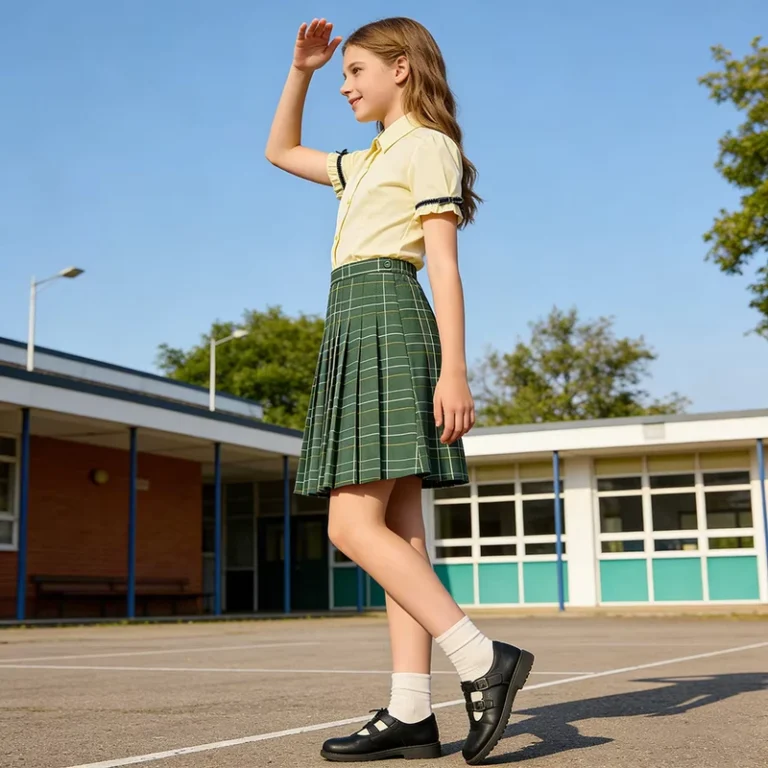 Factory-Made-Custom-Logo-Design-School-Badge-Primary-Student-Girls-Dress-Short-Skirt-School-Uniform-Set
