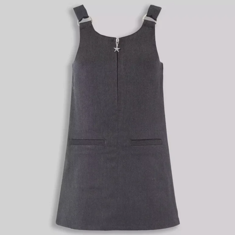 Factory-Made-Custom-Logo-Grey-Zip-Front-Pinafore-Girls-School-Uniform-Dress