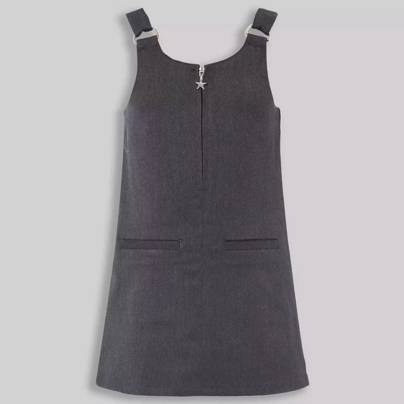 Factory-Made-Custom-Logo-Grey-Zip-Front-Pinafore-Girls-School-Uniform-Dress