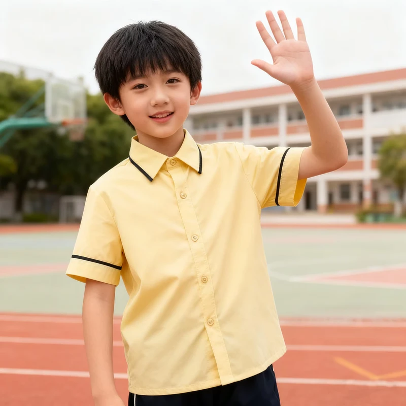 Factory-ODM-OEM-Customize-Children-School-Shirts-School-Uniform-Yellow-Shirt-Short-Sleeve-Button-Down-Uniform-Shirt-for-Student