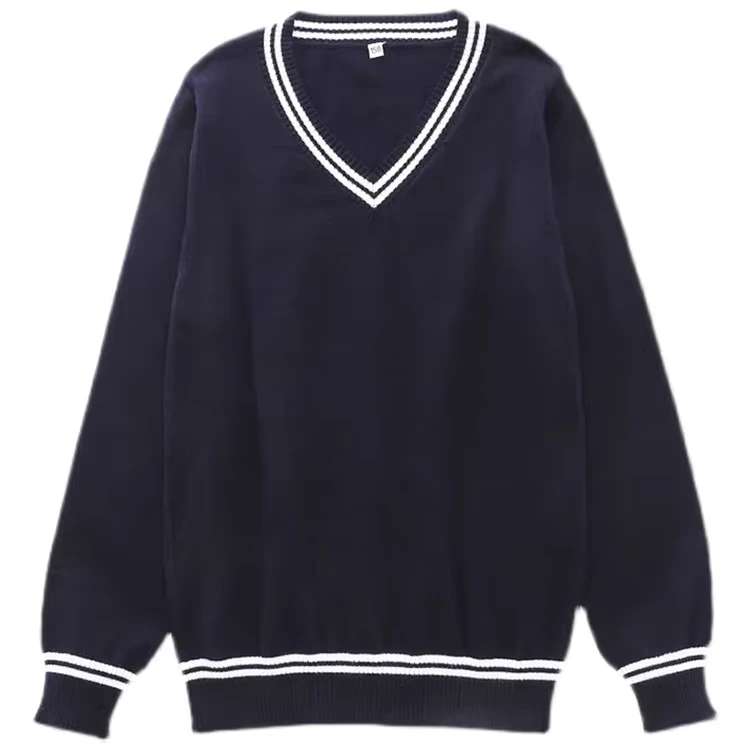 Factory-School-Clothing-Kids-Knitted-Cotton-Long-Sleeve-V-neck-Uniform-Pullover-Sweater-With-High-Quality