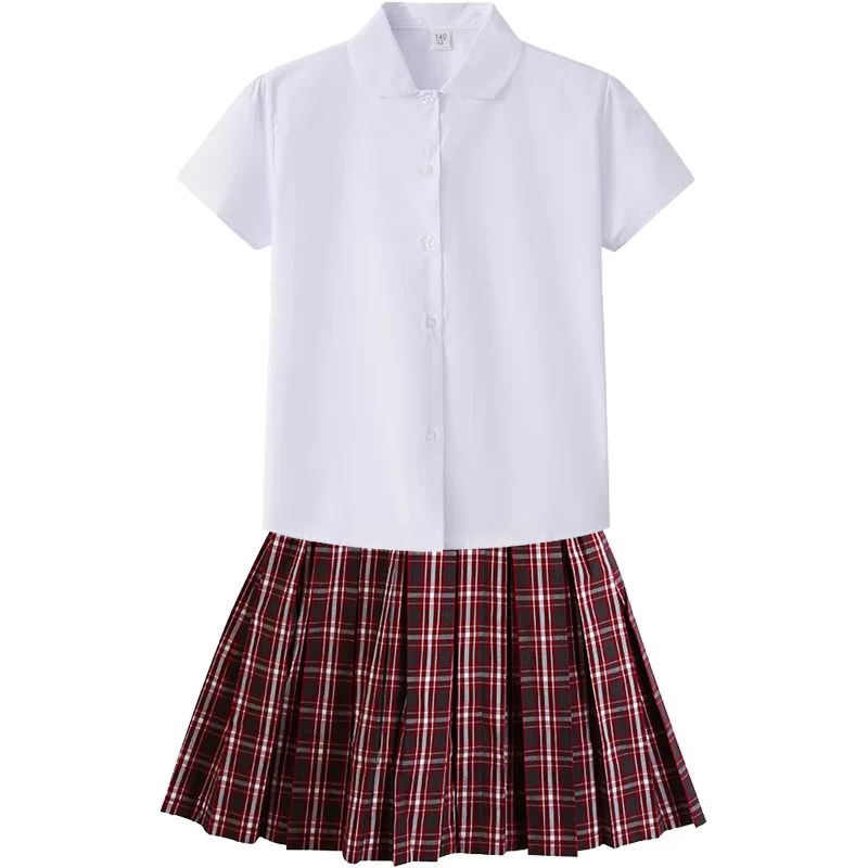 Factory-School-Uniform-White-Shirt-Lattice-Skirts-Girls-Boys-Shirts-Children-School-Uniform