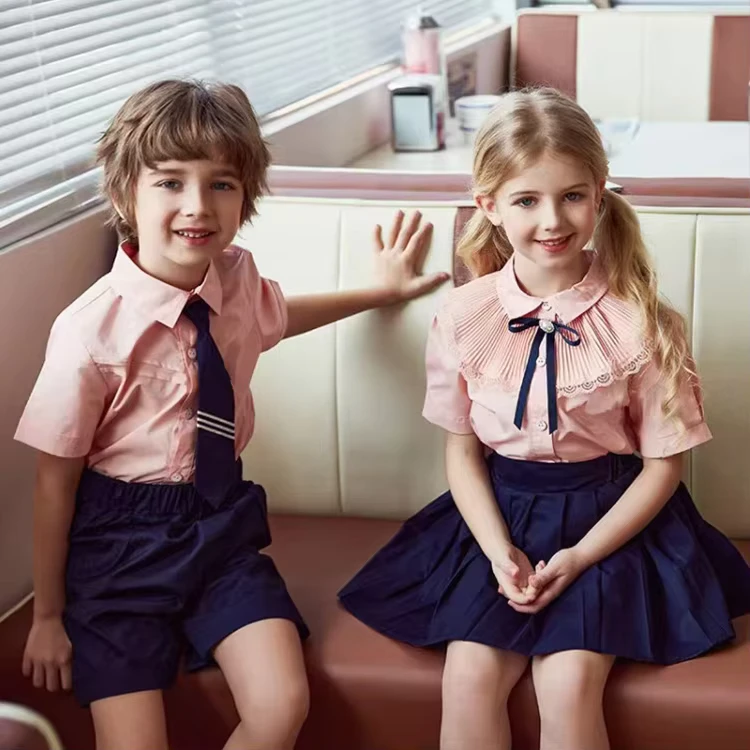Factory-Supply-OEM-Custom-Designs-Summer-Shirts-Skirt-Boys-and-Girls-School-Uniform-for-Primary-Children