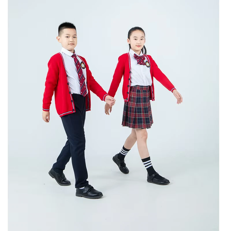 Factory-Supply-Red-Woolen-Warm-Sweaters-Primary-Children-Skirt-and-Trousers-School-Uniform-Trousers