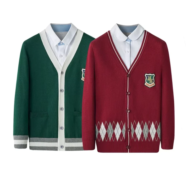 Fashion-Flatting-Custom-Junior-School-Uniform-Sets-V-neck-Cotton-Argyle-Long-Sleeved-Sweater-Unisex-for-Students