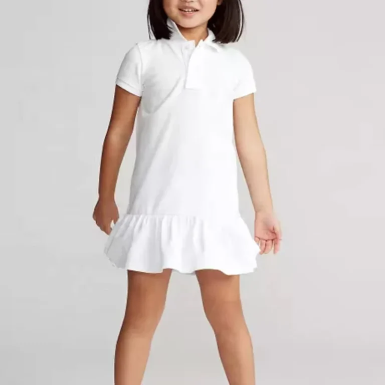 Fashion-Trend-Short-Sleeve-Turn-Down-Collar-School-Uniform-Kid-Children-Girls-Ruffled-Skirt-Dress-Polo-Shirt-Uniform