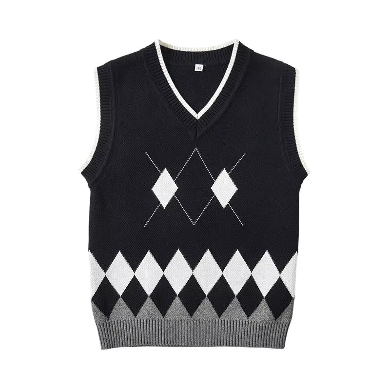 Flatting-Knitting-Custom-Junior-School-Uniform-Argyle-Knit-Sweater-Vest-V-neck-Pure-Cotton-Children-Sleeveless-Knitwear