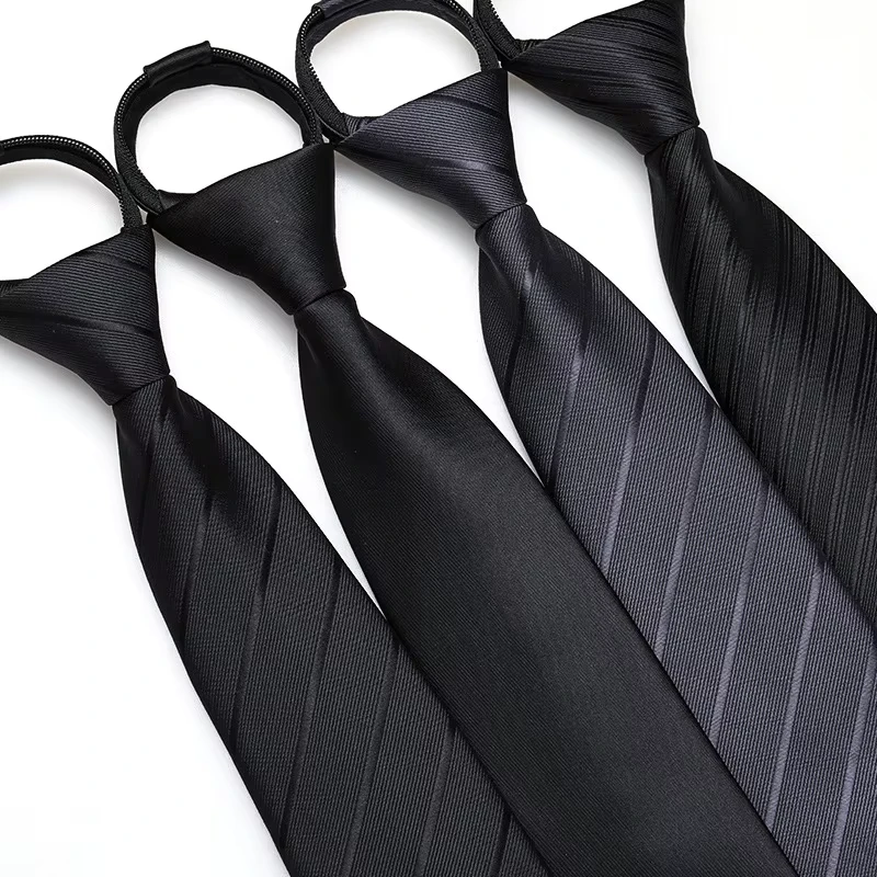 Formal-Black-Striped-Geometric-Solid-Color-Business-No-Stitch-Zipper-Mens-Professional-Tie-Leisure-Wedding-Groom