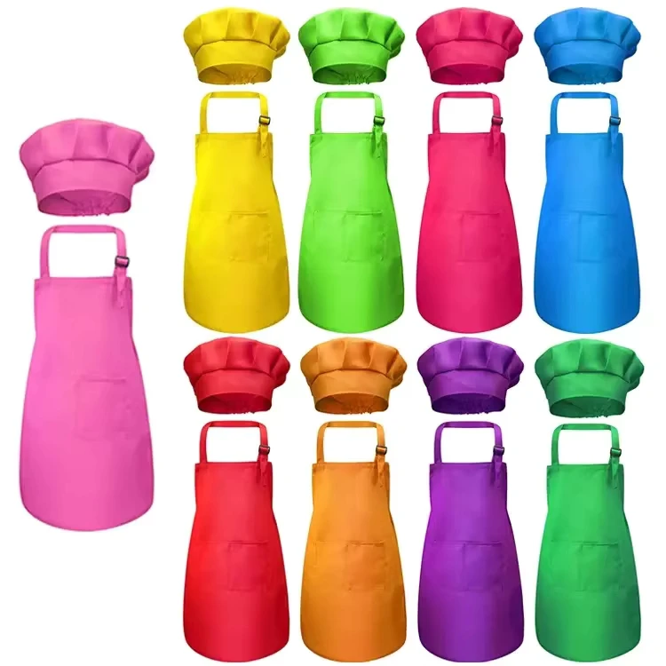 Free-Custom-logo-Kids-Sublimate-Adjustable-Blank-Cotton-Polyester-Apron-and-Hat-Drawing-Kitchen-Apron-Set